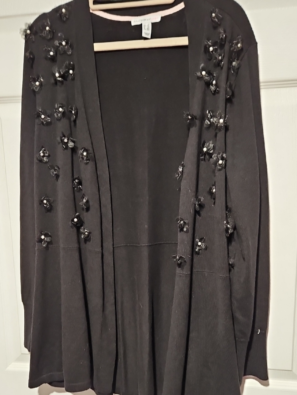 Isaac Mizrahi Black Embellished Open-Front Cardigan